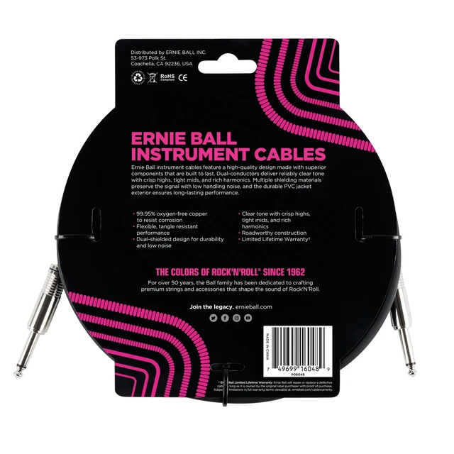Alt view image 3 of 3 - (2) Ernie Ball (P06048) Classic Straight to Straight Instrument Cable 6 foot Black Bundle