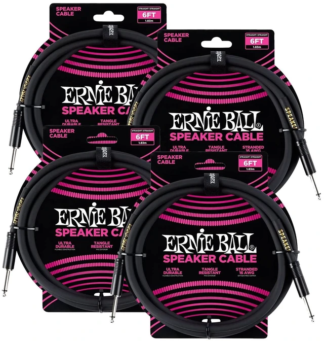 Main image of (4) Ernie Ball (P06072) Straight to Straight Speaker Cables 6 foot Black Bundle