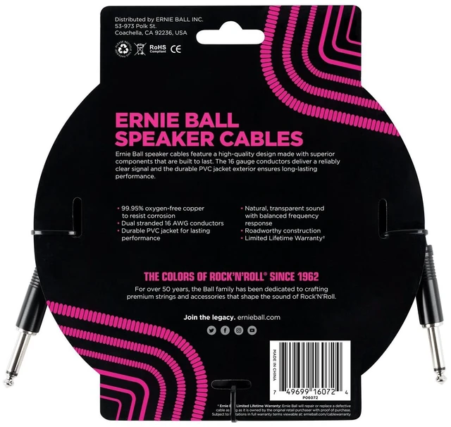 Alt view image 3 of 3 - (4) Ernie Ball (P06072) Straight to Straight Speaker Cables 6 foot Black Bundle