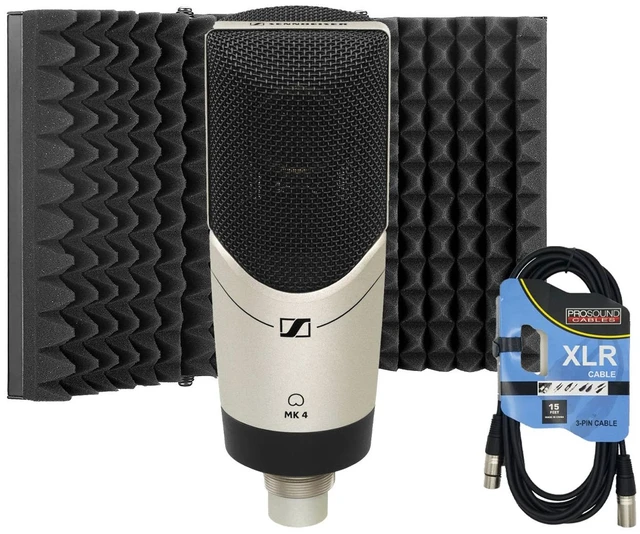 Main image of Sennheiser MK 4 Studio Condenser Mic, AGPTEK Microphone Isolation Shield, XLR Cable Bundle