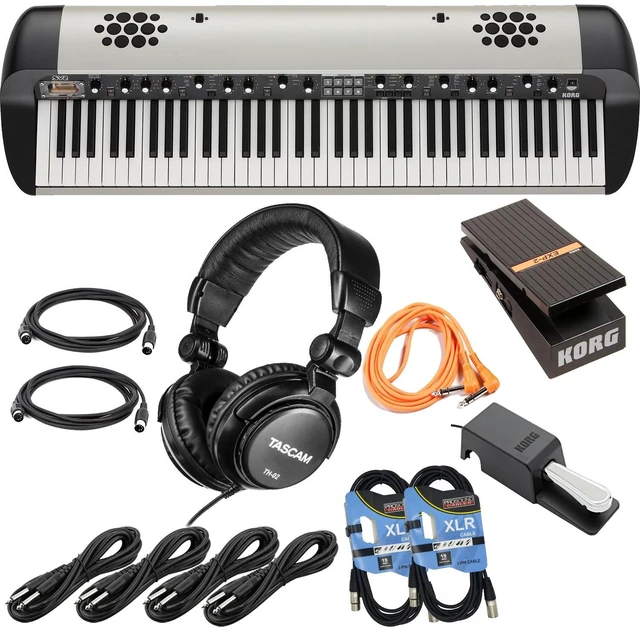 Main image of Korg SV-2SP 73-Key Stage Piano w/ Speakers (Creme) (Korg DS-2H Included), Korg EXP-2 Pedal, (4) 1/4 Cables, (2) Midi Cables, (2) XLR Cables, Tascam TH02 Bundle