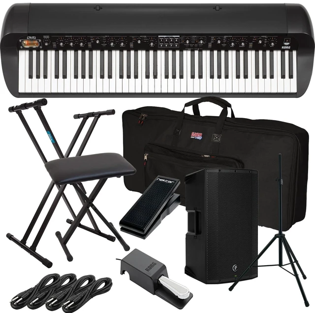 Main image of Korg SV-2 73-Key Vintage Stage Piano (Black) (Korg DS-2H Pedal Included), Mackie Thump12A, Speaker Stand, Keyboard Stand, Bench, Gator GKB-76 Bag, Nektar NX-P, (4) 1/4 Cables Bundle