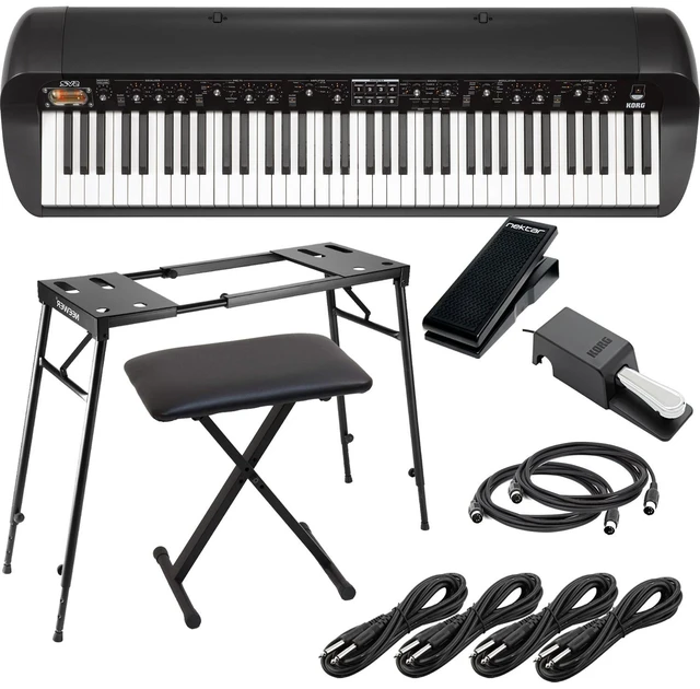 Main image of Korg SV-2 73-Key Vintage Stage Piano (Black) (Korg DS-2H Pedal Included), Neewer Keyboard Stand, Bench, Nektar NX-P, (4) 1/4 Cables, (2) Midi Cables Bundle