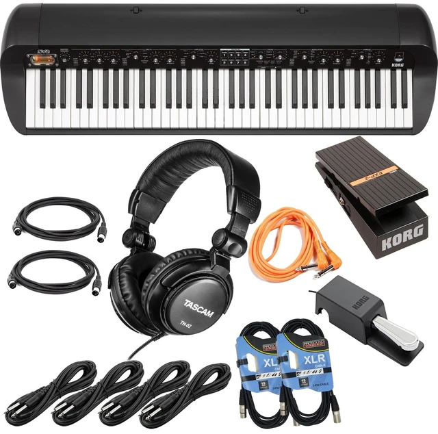 Main image of Korg SV-2 73-Key Vintage Stage Piano (Black) (Korg DS-2H Pedal Included), Korg EXP-2 Pedal, (4) 1/4 Cables, (2) Midi Cables, (2) XLR Cables, Tascam TH02 Bundle