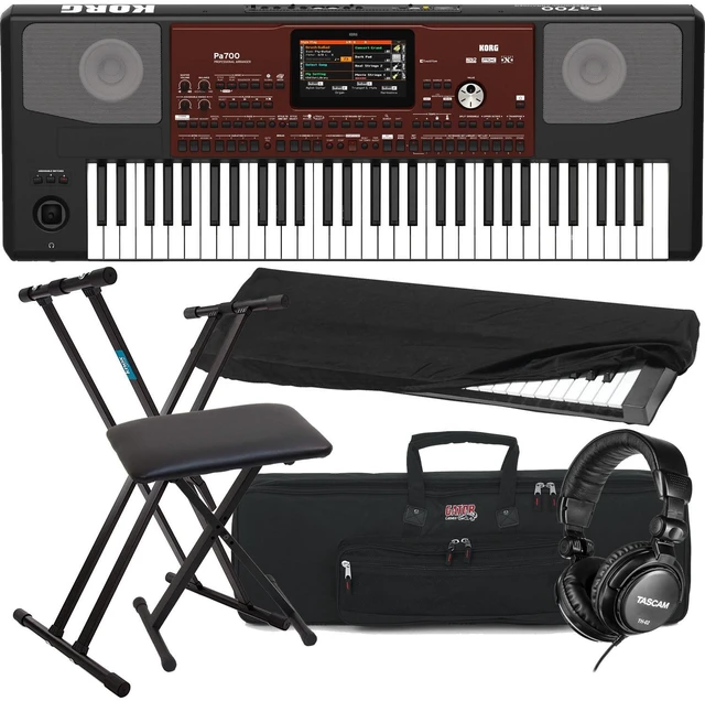 Main image of Korg Pa700 61-key Arranger Workstation, Keyboard Stand, Bench, Dust Cover, Tascam TH02, Gator GKB-76 Case Bundle