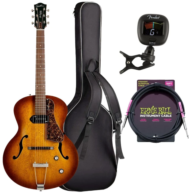 Main image of Godin (031986) 5th Avenue Electric Guitar Cognac Burst, ErnieBall Guitar Cable, Fender FT-2 Tuner, Guitar Bag Backpack Bundle