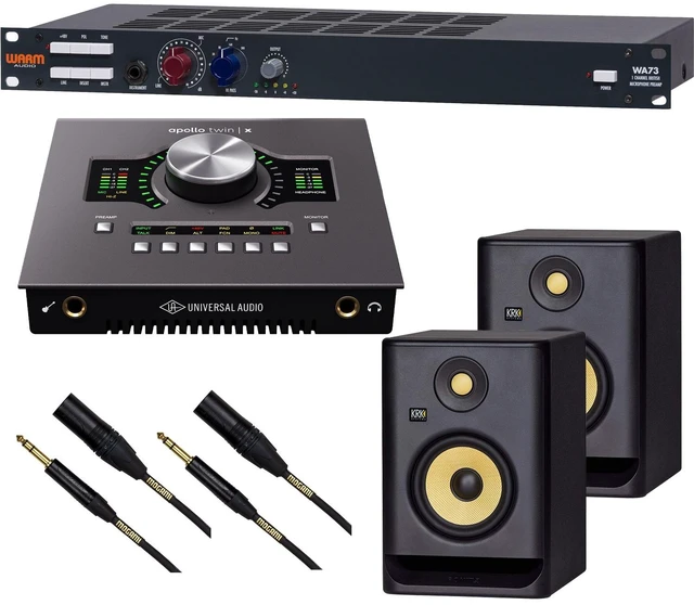 Main image of Warm Audio WA73 Single-Channel Microphone Preamp, Universal Audio Apollo X Duo HE, (2) KRK RP5G4 Monitor, (2) Mogami XLR to 1/4 Bundle