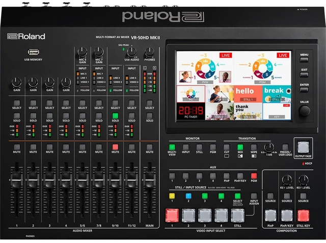 Alt view image 4 of 7 - Roland VR-50HD MK II Multi-Format AV Mixer, Presonus HD9 Headphones, (6) XLR Cables, (4) RCA Cables, (2) HDMI Cables, Gator G-MIXERBAG 1818, 32GB SD Card Bundle