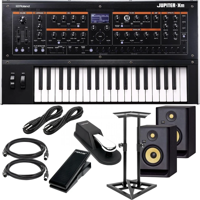 Main image of Roland Jupiter-Xm Portable Synthesizer, (2) KRK RP5G4 Monitor, Monitor Stands, Sustain Pedal, Nektar NX-P, (2) 1/4 Cables, (2) Midi Cables Bundle