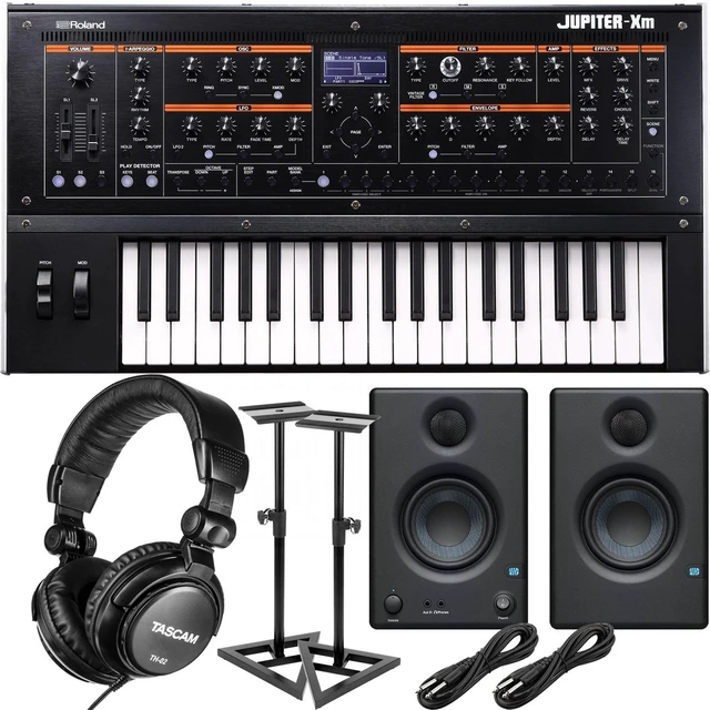 Main image of Roland Jupiter-Xm Portable Synthesizer, Presonus Eris3.5 Monitors, Monitor Stands, (2) 1/4 Cables, Tascam TH02 Bundle