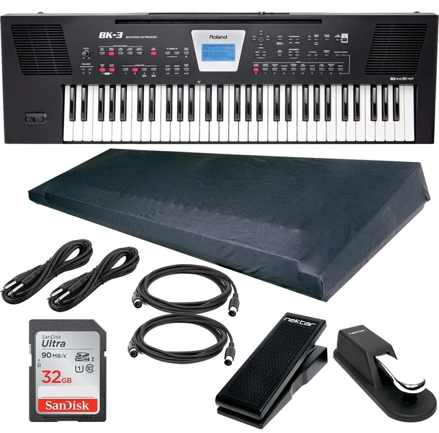 Main image of Roland BK-3 Backing Keyboard (Black), Dust Cover, Sustain Pedal, Nektar NX-P, (2) 1/4 Cables, (2) Midi Cables, 32GB USB SanDisk Bundle