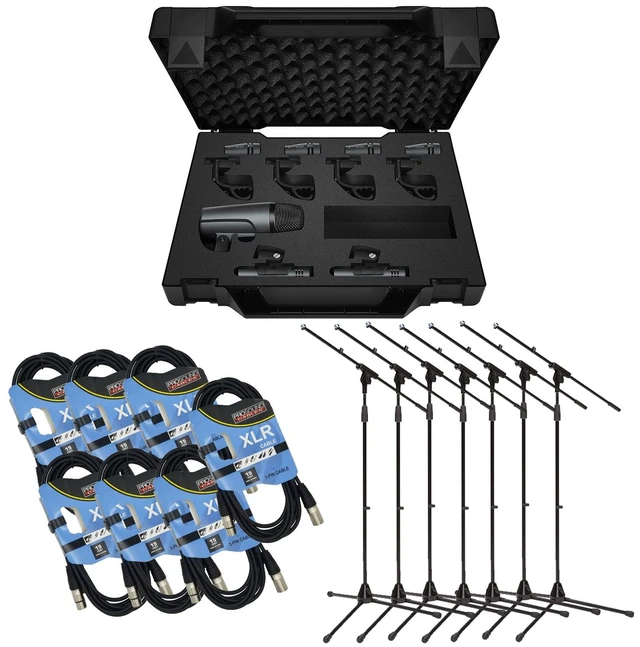 Main image of Sennheiser Drum Kit e600 Drum Microphone Package, (7) Mic Stands, (7) XLR Cables Bundle