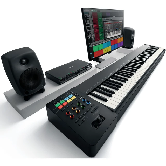 Alt view image 7 of 7 - Roland A-88MKII MIDI Keyboard Controller, Keyboard Stand, Bench, Presonus Eris3.5 Monitors, Monitor Stands, (2) 1/4 Cables, Tascam TH02 Bundle
