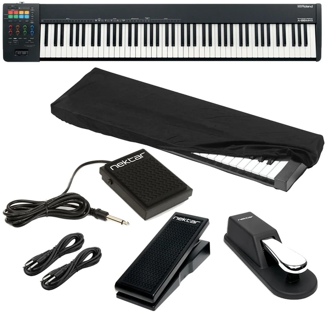 Main image of Roland A-88MKII MIDI Keyboard Controller, Dust Cover, Sustain Pedal, Nektar NP-1, Nektar NX-P, (2) 1/4 Cables Bundle