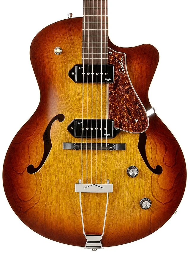 Alt view image 4 of 5 - Godin (051519) 5th Avenue CW Kingpin 2 Hollowbody Electric Guitar Cognac Burst with Case