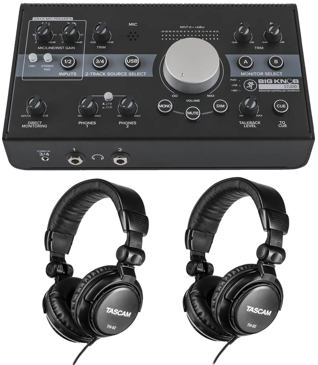 Main image of Mackie Big Knob Studio Monitor Controller, (2) Tascam TH02 headphones Bundle