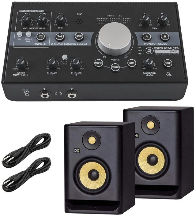 Main image of Mackie Big Knob Studio Monitor Controller, (2) KRK RP5G4 Monitor, (2) 1/4 Cables Bundle
