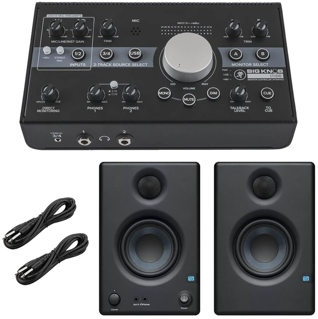 Main image of Mackie Big Knob Studio Monitor Controller, Presonus Eris3.5 Monitors, (2) 1/4 Cables Bundle