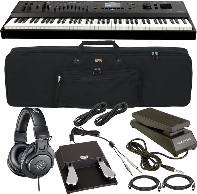 Main image of Kurzweil Forte 7 76-Key Stage Piano, Kurzweil CC-1 Pedal, Studiologic VFP 2, Sustain Pedal (Included), Gator GKB88 Bag, (2) 1/4 Cables, (2) Midi Cables, ATH-M30X Bundle