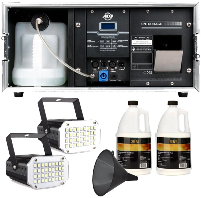 Main image of American DJ Entourage 1500W, (2) Chauvet Haze Gallons, Lumax Funnel, (2) Mini LED Strobe Light Bundle