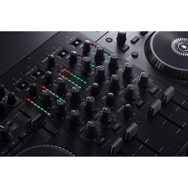 Alt view image 4 of 7 - Roland DJ-707M 4-Channel DJ Controller, ProX XB-DJCS Bag, Laptop Stand, SV100 Mic, AT ATHM20X, (2) XLR Cables Bundle