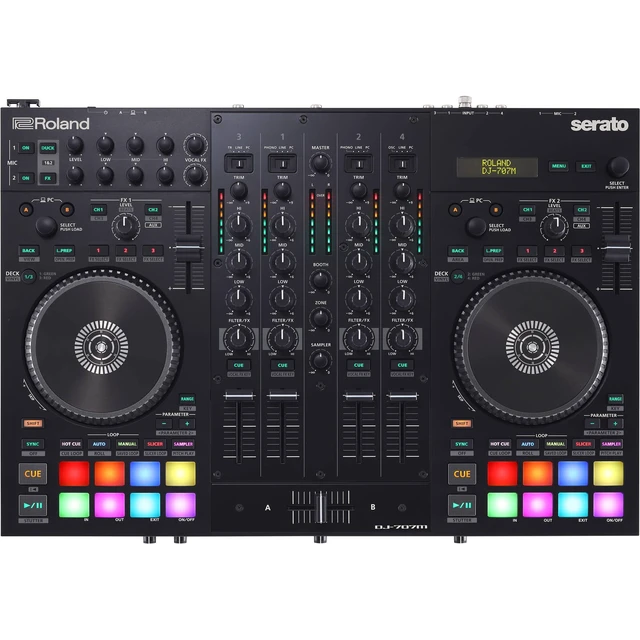 Alt view image 2 of 7 - Roland DJ-707M 4-Channel DJ Controller, ProX XB-DJCS Bag, Laptop Stand, SV100 Mic, AT ATHM20X, (2) XLR Cables Bundle