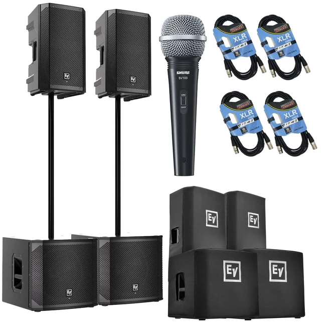 Main image of (2) Electro-Voice ELX200-15P, (2) EV ELX200-12SP, (2) ELX200-15P Covers, (2) ELX200-12SP Covers, (2) Poles, SV100 Mic, (4) XLR Cables Bundle