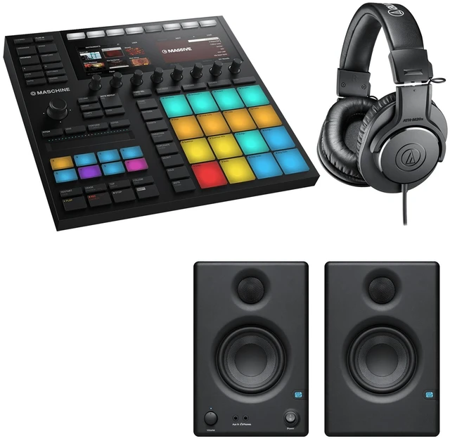 Main image of Native Instruments MASCHINE MK3 - Groove Production Studio (Black) + Audio-Technica ATH-M20x Monitor Headphones (Black) and PreSonus Eris E3.5 3.5" 2-Way 25W Nearfield Monitors (Pair)
