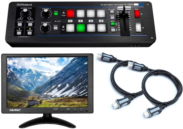 Main image of Roland V-1SDI 4-Channel HD Video Switcher - Haiway 10.1 inch Display Monitor - (2) HDMI Cables