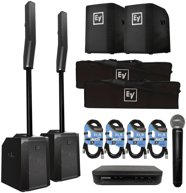 Main image of (2) Electro-Voice Evolve 50 Portable Column PA Systems with Handheld Wireless System and Covers Package