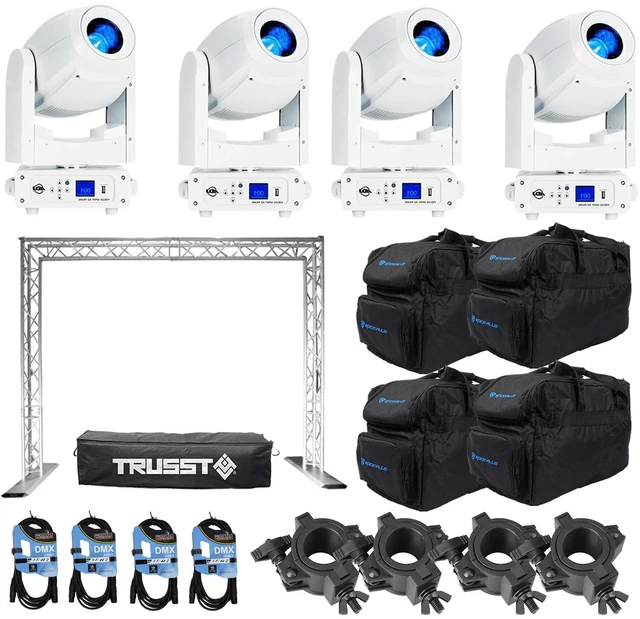 Main image of (4) American DJ Focus Spot 4Z Pearl 200W LED Moving Head Spot Fixtures with Chauvet Trusst QT-GOAL POST KIT Mobile DJ Portable Lighting Truss System Package