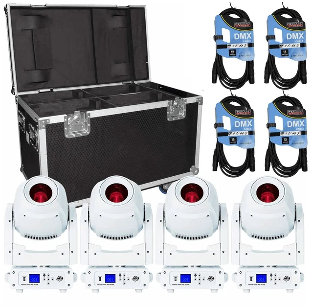 Main image of (4) American DJ Focus Spot 4Z Pearl 200W LED Moving Head Spot Fixtures with Road Case Package