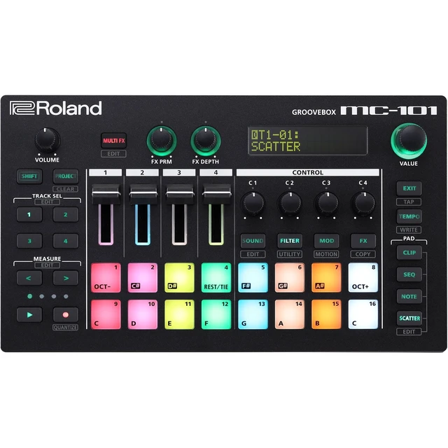 Alt view image 2 of 7 - Roland MC-101 Portable Groovebox + PreSonus Eris E3.5 3.5" 2-Way 25W Nearfield Monitors (Pair) and Cables.