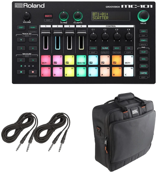 Main image of Roland MC-101 Portable Groovebox + Gator Cases G-MIXERBAG-1515 Padded Nylon Mixer/Equipment Bag and Cables.