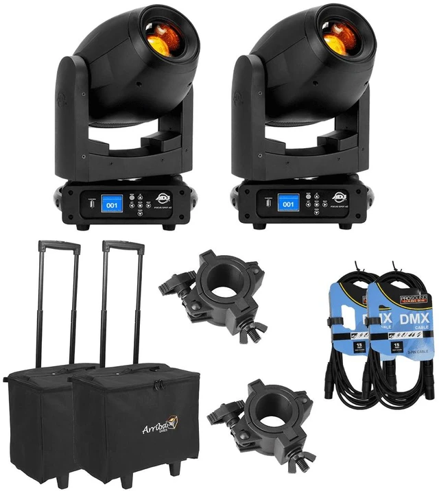Main image of (2) American DJ Focus Spot 4Z 200W LED Moving Head Spot Fixtures with Arriba Cases ACR-16 Lighting Case Package