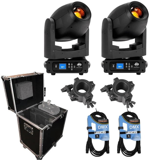 Main image of (2) American DJ Focus Spot 4Z 200W LED Moving Head Spot Fixtures with Road Case Package
