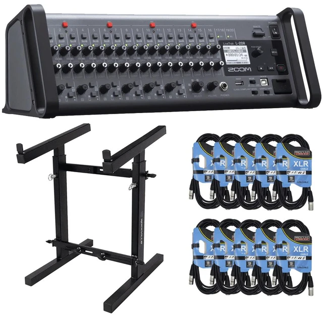Main image of Zoom LiveTrak L-20R 20-Channel Digital Mixer-Recorder for Stage Use + Rockville Portable Mixer Stand - Adjustable Height and Width! (RXS20 ) and Cables.
