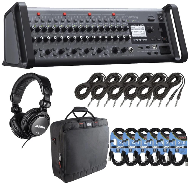 Main image of Zoom LiveTrak L-20R 20-Channel Digital Mixer-Recorder for Stage Use + Gator Cases G-MIXERBAG-1818 Padded Nylon Mixer/Equipment Bag + Tascam TH-02 Studio Headphones (Black) and Cables.