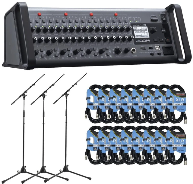Main image of Zoom LiveTrak L-20R 20-Channel Digital Mixer-Recorder for Stage Use + (16) XLR Cables and (3) Microphones Stands.