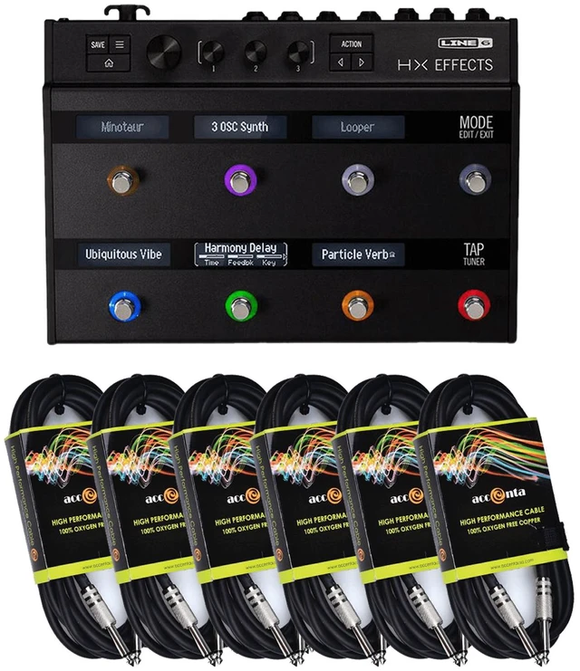 Main image of Line 6 HX Effects Multi-Effects Pedalboard for Electric Guitars and (6) Accenta ACC-2010 1/4" Instrument Cable, 10'/3 Meters