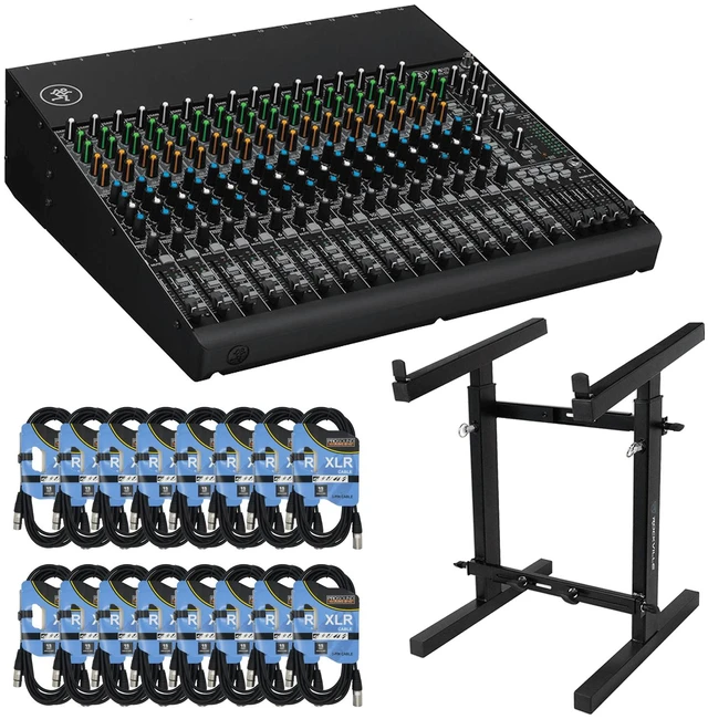 Main image of Mackie 1604VLZ4 16-Channel 4-Bus Compact Mixer + Rockville Portable Mixer Stand - Adjustable Height and Width! (RXS20 ) and (16) XLR Cables.