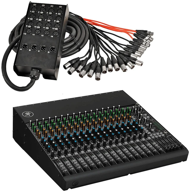 Main image of Mackie 1604VLZ4 16-Channel 4-Bus Compact Mixer + Seismic Audio SACB-16x4x25 16-Channel XLR Low Profile Circuit Board Snake Cable, 25-Feet