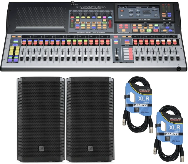 Main image of PreSonus StudioLive 32SX Series III S 32-Channel Compact Digital Mixer/Recorder/Interface + Electro-Voice ZLX-12P 12" 2-Way Powered 1000W Speakers Pair and Cables.