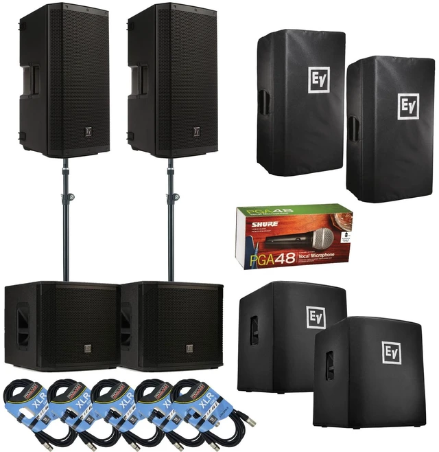 Main image of Electro-Voice ZLX-12BT 12" (Pair) Powered Speaker & (Pair) ELX200-12SP 12" Subwoofer + Mics + Covers + Cables