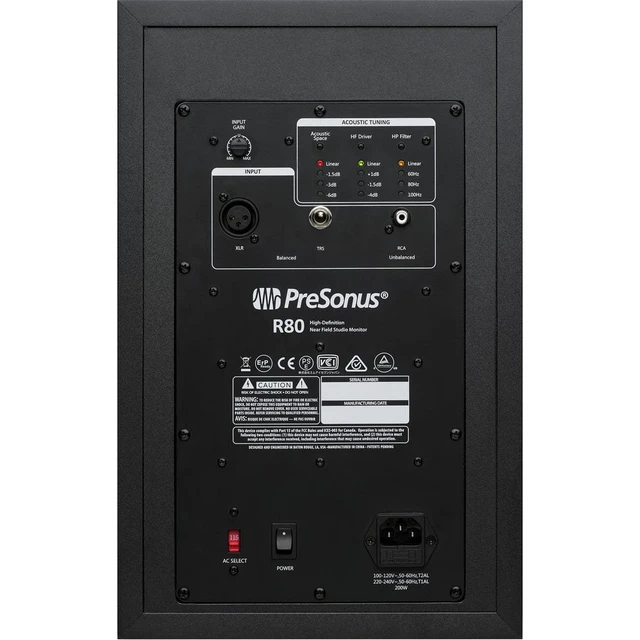 Alt view image 6 of 7 - Presonus R80 150w Active Powered 8" AMT Studio Monitor + Stand + Pad + Mogami Cable.