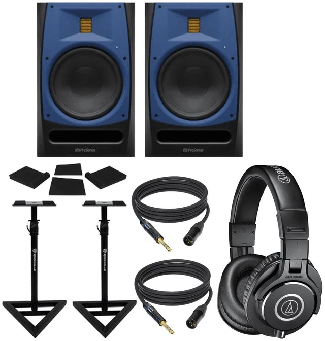 Main image of (2) Presonus R80 150w Active Powered 8" AMT Studio Monitors + Stands + Mogami Cables + Audio-Technica ATH-M40x Monitor Headphones