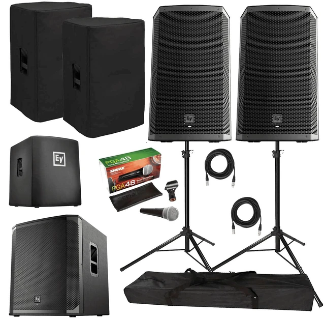 Main image of (2) Electro-Voice ZLX-12BT 12" Powered Bluetooth Loudspeakers and Subwoofer Package.