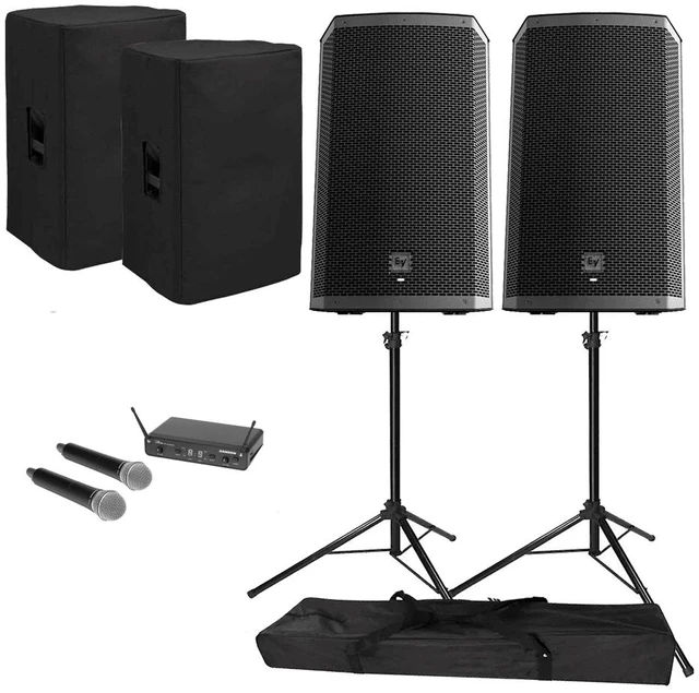 Main image of Electro-Voice ZLX-12BT Active 12" Bluetooth Speaker Package with Samson Concert 288 SWC288HQ6 Dual-Handheld 16-Channel True Diversity Wireless System, Covers, & Stands