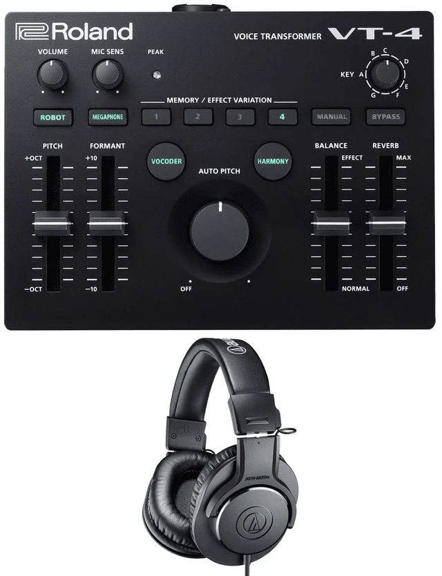 Main image of Roland AIRA VT-4 Voice Transformer + Audio-Technica ATH-M20x Monitor Headphones (Black)