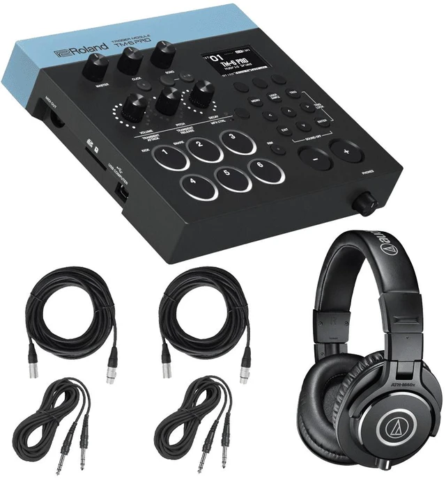 Main image of Roland TM-6 Pro Drum Trigger Module + Audio-Technica ATH-M40x Monitor Headphones and Cables.